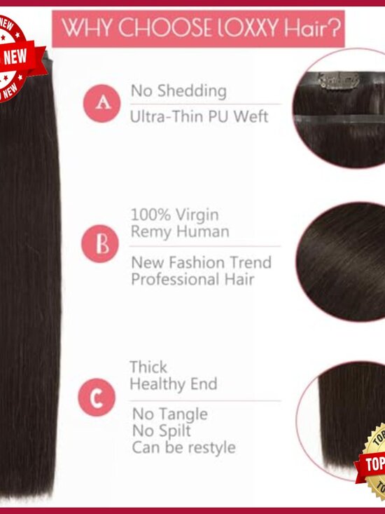 Seamless Clip-In Human Hair Extensions, 16 Inch, 7 Piece Set main image 6